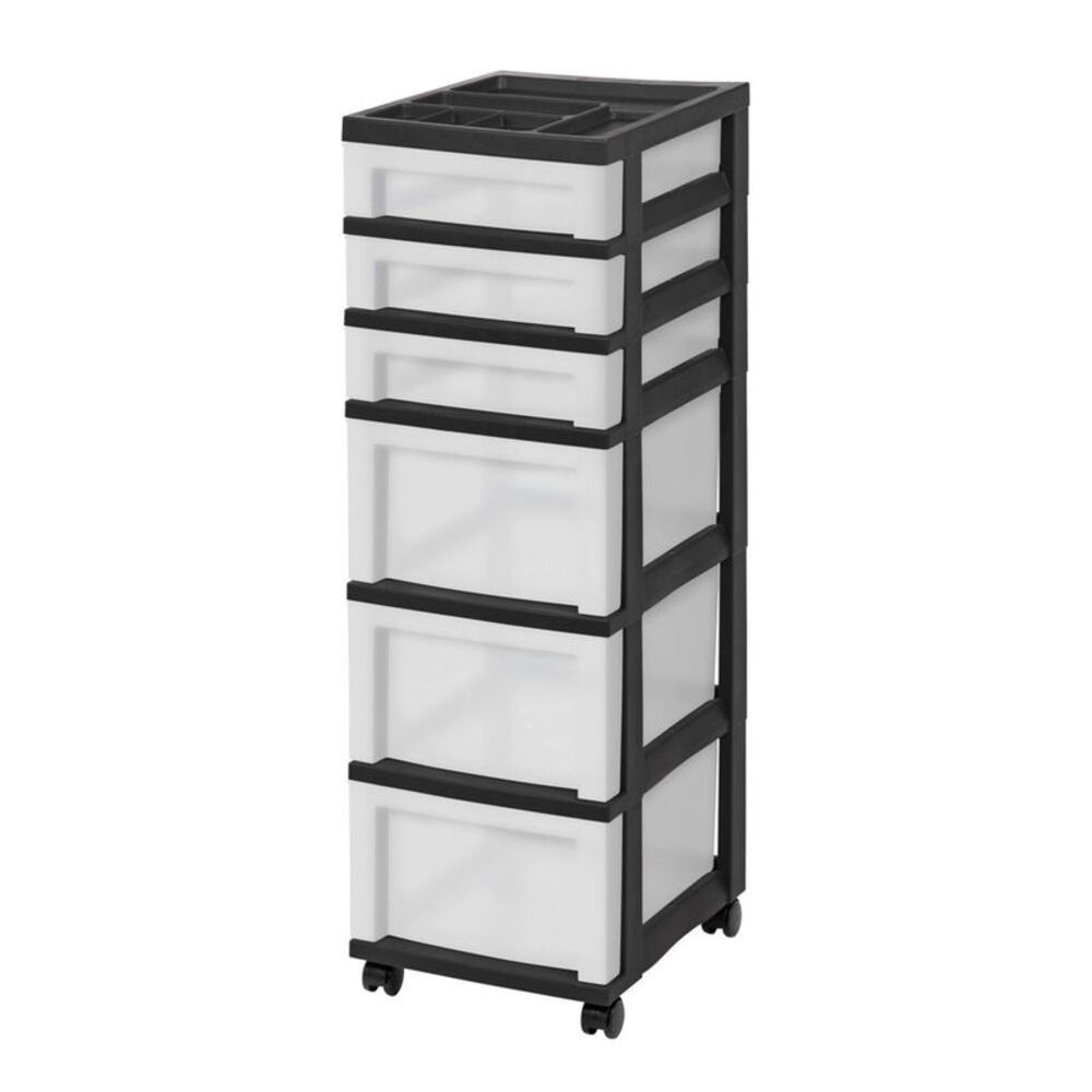 IRIS 6 Drawer Storage Cart with Organizer Top Black